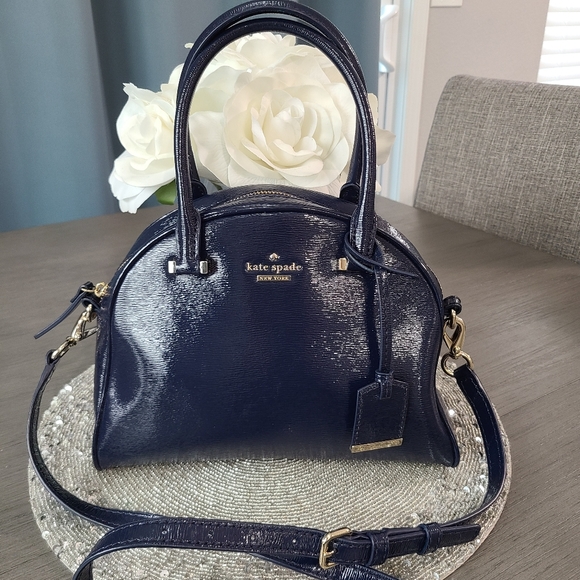 kate spade Handbags - Like New - Navy Blue Patent Leather Kate Spade Bag w/ Crossbody Strap